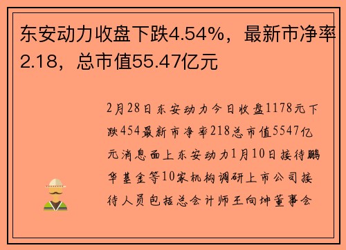 东安动力收盘下跌4.54%，最新市净率2.18，总市值55.47亿元
