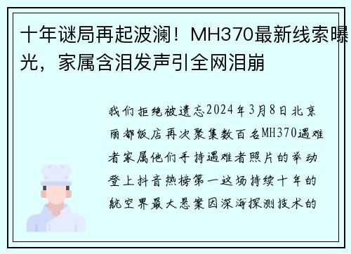 十年谜局再起波澜！MH370最新线索曝光，家属含泪发声引全网泪崩