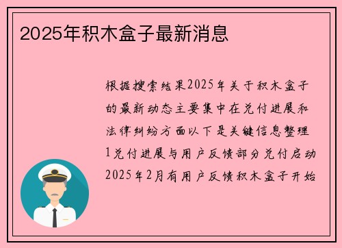 2025年积木盒子最新消息