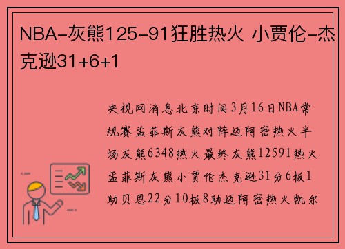 NBA-灰熊125-91狂胜热火 小贾伦-杰克逊31+6+1